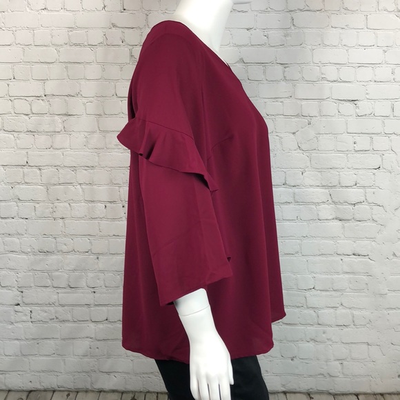 0X 1X 2X 3X Alfani Cranberry Ruffle Sleeve Top - Picture 3 of 4